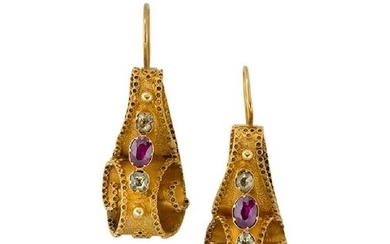 A pair of early Victorian gold and gem-set...