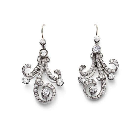 A pair of late 19th century diamond pendent earrings