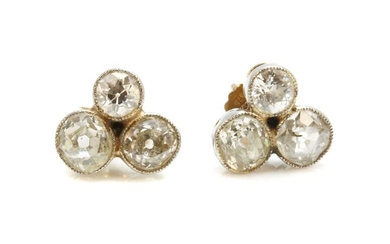 A pair of trefoil diamond cluster stud earrings