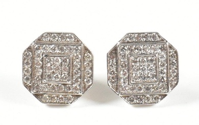 A pair of white gold and diamond Art deco style cluster earr...