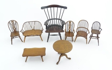 A quantity of 20thC miniature models / apprentice piece furniture to include Windsor chairs, a