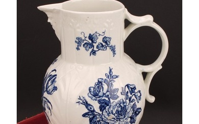 A rare Worcester cabbage leaf jug, moulded with overlapping ...