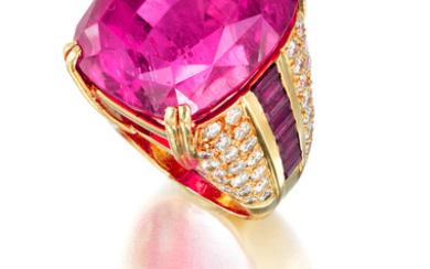 A rubellite and diamond ring