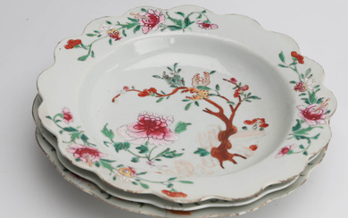 A set of 3 plates, porcelain, famille rose, enamel colors, China, 18th century.
