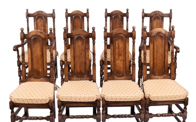 A set of eight oak dining chairs in 17th century style, of r...