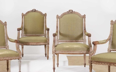 A set of four Louis XVI-style limed beech fauteuils