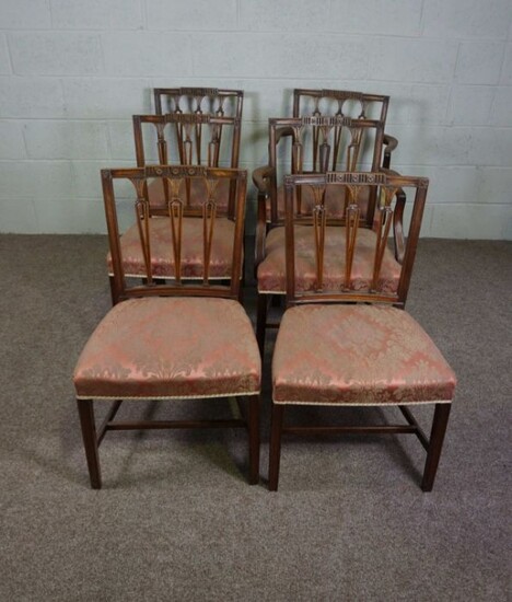 A set of six George III style mahogany dining chairs, 19th century, including two armchairs, in