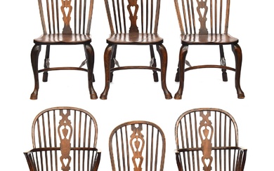 A set of six ash and elm Windsor chairs, 20th century, compr...