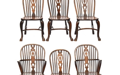 A set of six ash and elm Windsor chairs, 20th century, compr...