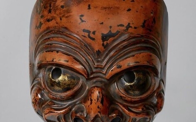 A wood and negoro type lacquer mask in the manner...
