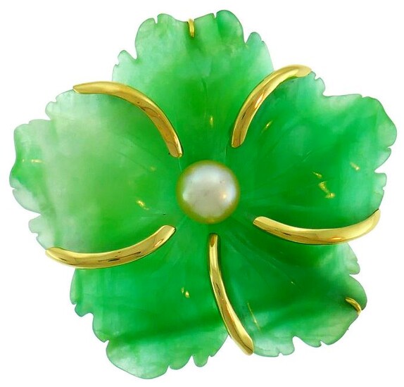 ANDREW CLUNN Chrysoprase Yellow Gold Pin BROOCH Clip