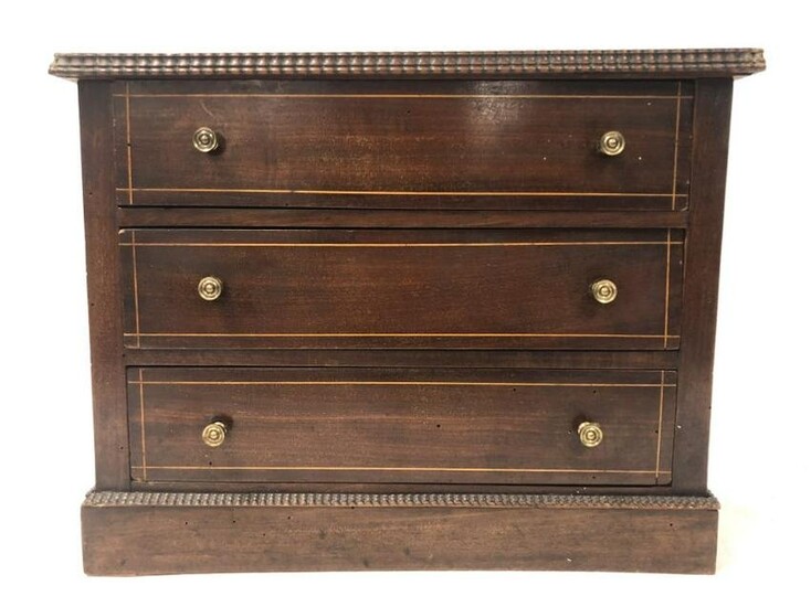 ANTIQUE BANDED RIPPLE FRONT SALESMAN SAMPLE CHEST
