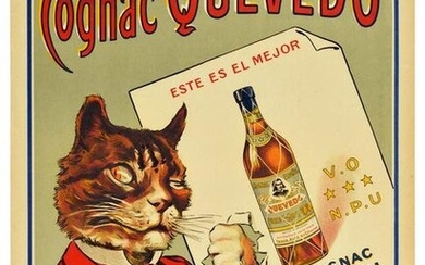 Advertising Poster Cognac Quevedo Alcohol Cat Spain