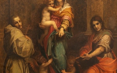 After Andrea Del Sarto (Italian, 1486-1530) Oil on Canvas Ca. C. 1910-1920, "Madonna Delle Arpie", H