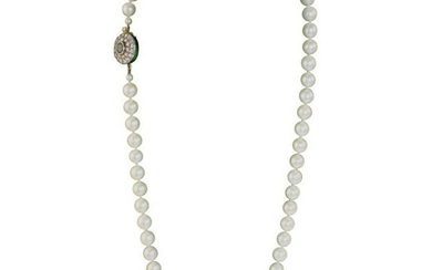 Akoya Pearl Necklace with 19th c. Sapphire Set Clasp