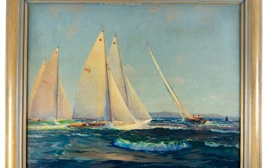 Allen Cram painting of sailboat race