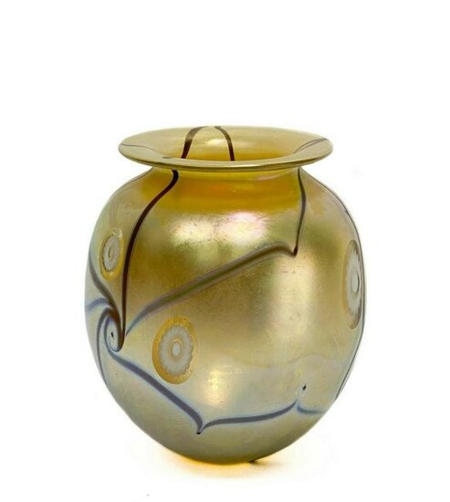 American Iridescent Aurene Glass Millefiori Vase