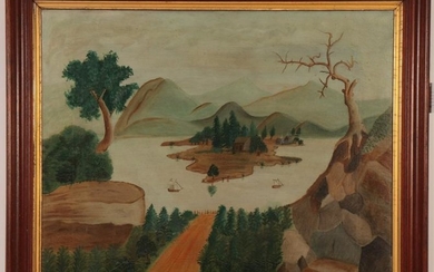 American Primitive View of the River, 19th C.