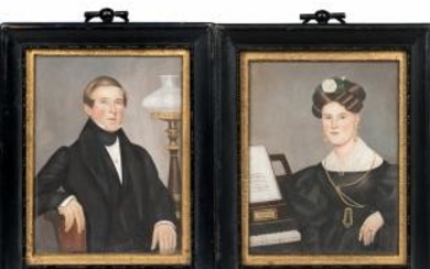 American School, 19th Century Pair of Miniature Portraits of a Man and Woman
