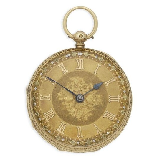 An 18K gold key wind open face pocket watch London Hallmark for 1866