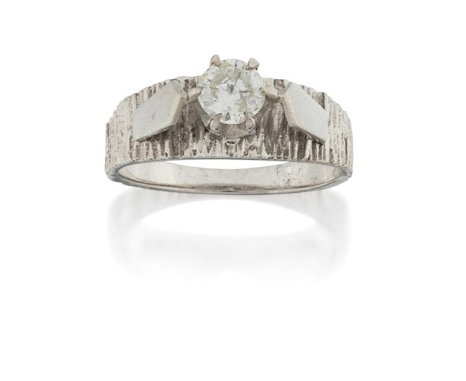 An 18ct white gold, diamond single stone ring, the brilliant-cut diamond weighing approximately 0.50 carats raised in six claw setting, approx. ring size N