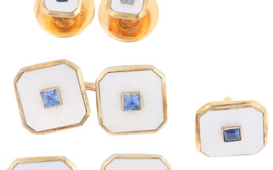 An Art Deco 9ct and 18ct gold sapphire and mother-of-pearl d...