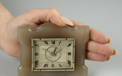An Art Deco agate French desk clock, with diamond