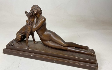 An Art Deco inspired painted plaster figure of a nude...