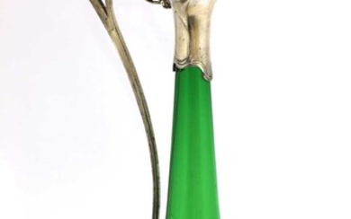 An Art Nouveau WMF silver-plated and green glass claret jug and stopper