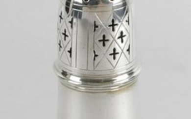 An Edwardian silver caster, the plain baluster body