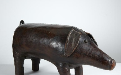 An English leather pig-form footstool, 20th century