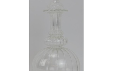 An Italian Venetian clear lobed glass decanter with stopper....