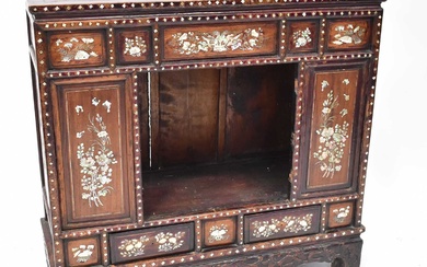 An early 20th century Chinese stained hardwood mother of pearl...