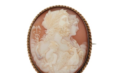 An early to mid 20th century shell cameo brooch, carved to d...