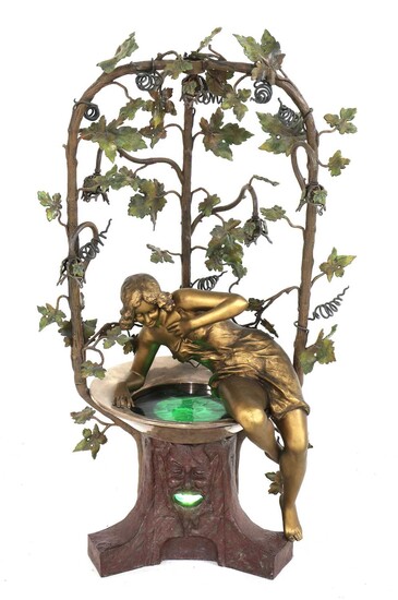 An unusual Art Nouveau cold-painted spelter table lamp
