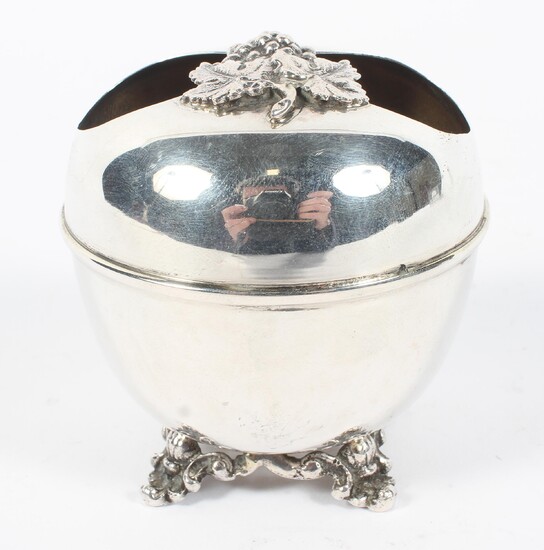 An unusual continental silver wine tasting pot of globular form