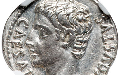 Ancients: , Augustus (27 BC-AD 14). AR denarius (19mm, 3.89 gm, 7h). NGC AU 5/5 - 4/5....