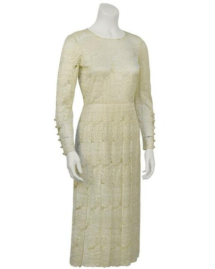 Anonymous Cream Lace Tea Length Dress
