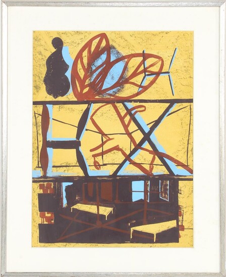 (-), Anonymous, untitled composition, color lithograph dated 1992,...