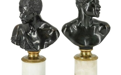 Antique Bronze Blackamoor Busts On Marble Stands
