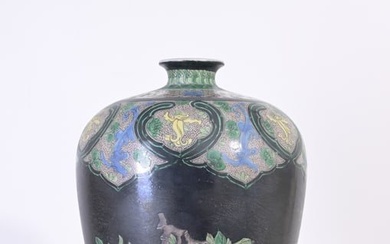 Antique Chinese Famille Noir Vase, Signed