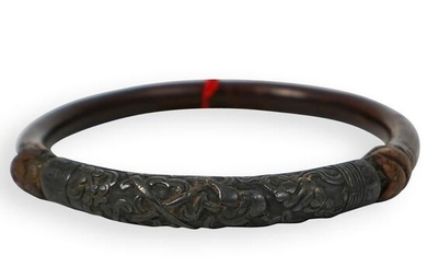 Antique Chinese Wood & Silver Bangle