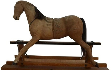 Antique Early Rocking Horse w/ orig hair & glass eyes