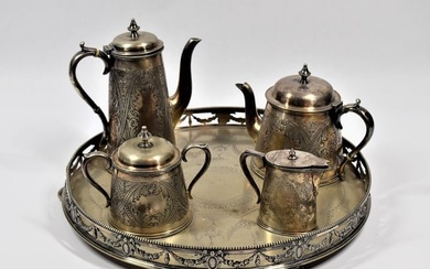 Antique English silver-plate tea set by Elkington & Co.