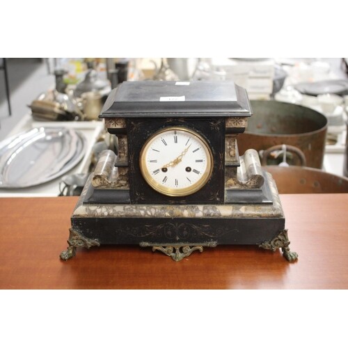 Antique French black slate mantle clock, no key and no pendu...