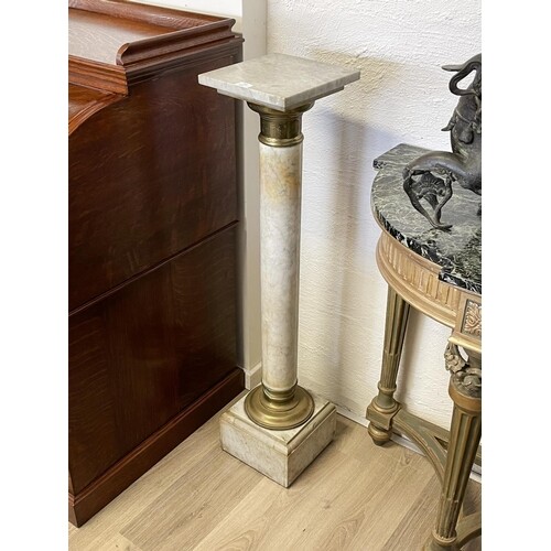 Antique French marble column, with brass mounts and collars,...