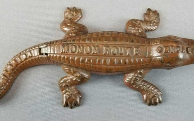 Antique "Monon Route" Cast Iron Match Safe Alligator