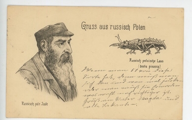 Antisemitism. The Jews=Lice – Shocking Anti-Semitic Postcard – Berlin, Germany – Early 20th Century, post stamp 1916.