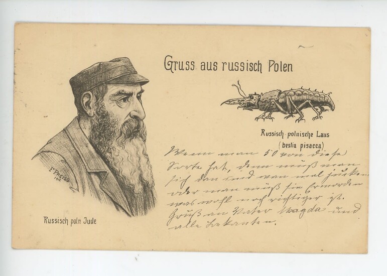 Antisemitism. The Jews=Lice – Shocking Anti-Semitic Postcard – Berlin, Germany – Early 20th Century, post stamp 1916.