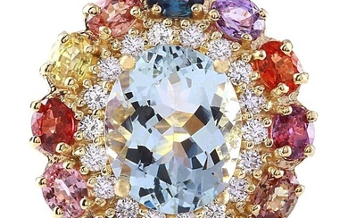 Aquamarine, Sapphire 14K Yellow Gold Diamond Ring